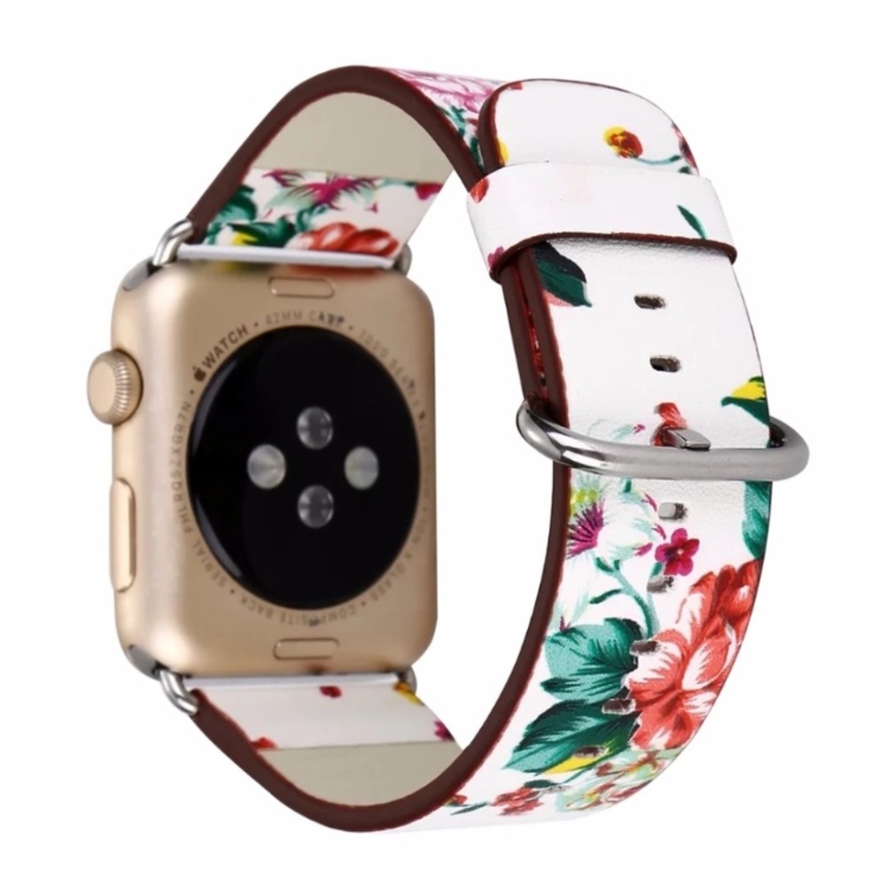 Flower Pattern Leather Strap Band For Apple Watch